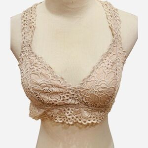 Aerie Tan Lace Bralette Racerback Lightly Padded Bra L